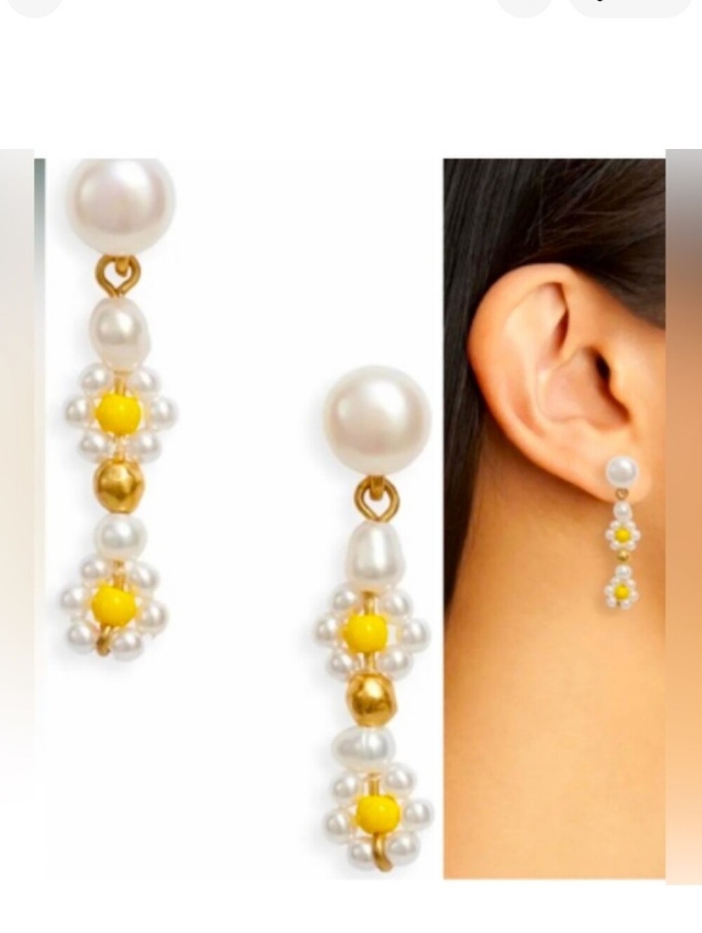 Madewell Pearl Drop Daisy Earrings with Yellow Accent